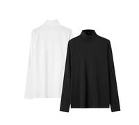 LiKing Rollkragenpullover Damen Baumwolle Basic Langarmshirt Damen Turtleneck Oberteil Tops High Collar Slim Fit T-Shirt Top for Autumn Winter 2er Pack Schwarz Weiß 2XL 6351 BW