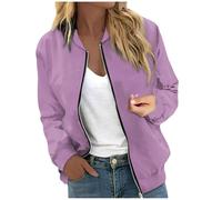 Lila Bomberjacke Damen Kurze Blouson Jacke Casual Pilotenjacke Langarm Outwear Zip Up Solid Leichte Coat Sweatjacke S M L XL XXL 3XL 4XL 5XL