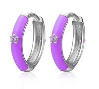 Lila Emaille Ohrringe für Frauen Mädchen - Qings Klein Violett Bunt Creolen Silber 925 Mini Purple Huggie Hoops Earrings Damen