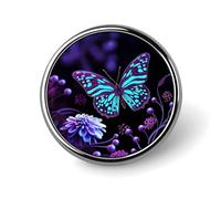 Lila Schmetterling und Blumen, runde Anstecknadeln für Männer und Frauen, 2,5 cm, Metallknopfnadel, modisch, leicht, Brosche für Herren, Anzüge, Brosche, Abzeichen für Jacke, Hut, Hemd, Tasche