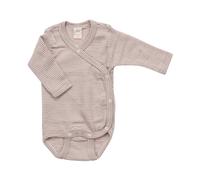 Lilano Baby Wickelbody Langarm Wolle Seide beere-mauve geringelt Gr.56
