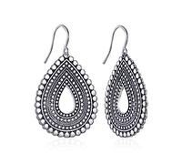 LILIE&WHITE baumelnde Ohrringe in Tropfenform aus antikem Silber mit eingravierten, strukturierten böhmischen Ohrringen, Modeschmuck