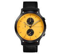 Lilienthal Berlin Chronograph Line 2 in schwarz/gelb - Herrenuhr am schwarzen Leder Armband - aus Chirurgenstahl mit einem Quarzuhrwerk & saphirgehärtetem Mineralglas - 42,5 mm