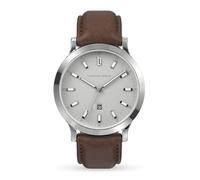 Lilienthal Berlin Herrenuhr Huxley II in Alabaster White - Armbanduhr am dunkelbraunen Leder-Armband - aus 316L Chirurgenstahl mit einem Quarzuhrwerk & saphirgehärtetem Mineralglas - 40 mm