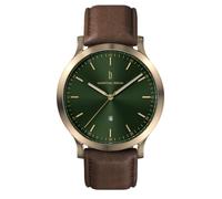 Lilienthal Berlin Herrenuhr Huxley in Beige Gold Green - Armbanduhr am dunkelbraunen Leder-Armband - aus 316L Chirurgenstahl mit einem Quarzuhrwerk & saphirgehärtetem Mineralglas - 40 mm