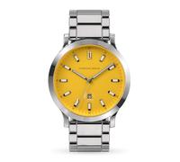 Lilienthal Berlin Herrenuhr Huxley in Canary Yellow - Armbanduhr am Silber glänzenden Edelstahl-Armband - aus 316L Chirurgenstahl mit einem Quarzuhrwerk & saphirgehärtetem Mineralglas - 40 mm