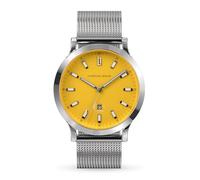 Lilienthal Berlin Herrenuhr Huxley in Canary Yellow- Armbanduhr am Silber glänzenden Mesh-Armband - aus 316L Chirurgenstahl mit einem Quarzuhrwerk & saphirgehärtetem Mineralglas - 40 mm
