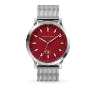 Lilienthal Berlin Herrenuhr Huxley in Crimson Red - Armbanduhr am Silber glänzenden Mesh-Armband - aus 316L Chirurgenstahl mit einem Quarzuhrwerk & saphirgehärtetem Mineralglas - 40 mm
