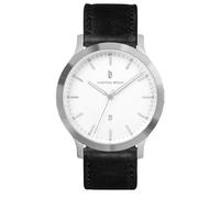 Lilienthal Berlin Herrenuhr Huxley in Silber/Weiß - Armbanduhr am schwarzen Leder-Armband - aus 316L Chirurgenstahl mit einem Quarzuhrwerk & saphirgehärtetem Mineralglas - 40 mm