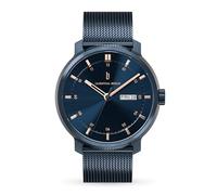 Lilienthal Berlin Neolux Day Date Automatik Uhr Dark Silver Blue - hochwertige Herrenuhr am hellbraunen Leder-Armband aus Chirurgenstahl mit Automatikwerk & saphirgehärtetem Mineralglas - 42mm