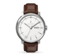 Lilienthal Berlin Neolux Day Date Automatik Uhr Silver White - hochwertige Herrenuhr am braunen Leder-Armband aus Chirurgenstahl mit Automatikwerk & saphirgehärtetem Mineralglas - 42mm