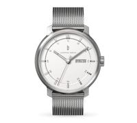 Lilienthal Berlin Neolux Day Date Automatik Uhr Silver White - hochwertige Herrenuhr am silbernen Mesh-Armband aus Chirurgenstahl mit Automatikwerk & saphirgehärtetem Mineralglas - 42mm