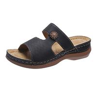 LILIHOT Damen Sandalen Damen Sandalette Keilabsatz Plateau Sandalen Mit Offener Spitzeleder Damen Slipper Frauen Slip on Damen Klassische Bequeme Freizeit Schuh Wandernsandalen,Black,38