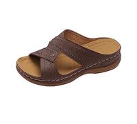 LILIHOT Keilabsatz Schuhe Damen Vintage Toe-Plateau Mit Keilabsatz Sommer Atmungsaktiv Hausschuhe Damen Slipper Frauen Slip on Vintage Damen Freizeitschuhe Trekkingsandalen,Coffee,37