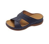 LILIHOT Orthopädische Sandalen Damen Damen Keilabsatz-Sandale Sommer Atmungsaktiv Hausschuhe Damen Slipper Frauen Slip on Sportsandale Freizeitsandale Ledersandalen Keilsandalen,Blue,37