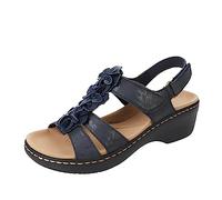 LILIHOT Orthopädische Sandalen Damen Keilabsatzsandalendamen Badeschuhe Weiche Sohle Freizeitsandalen Offene Schuhe Damen Gummischlappen Atmungsaktiv Ausgehöhlt Kunstleder Sandals，Blue，37