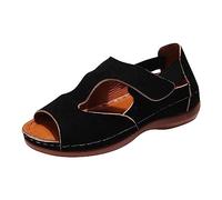 LILIHOT Orthopädische Sandalen Damen Sandalen Mit Keilabsatz Weiche Sandalen Damen Freizeitsandalen Peeptoes Sandalen Gummi Sandalen Atmungsaktiv Ausgehöhlt KunstlederSandals，Black，40