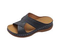 LILIHOT Orthopädische Sandalen Damen Vintage Toe-Plateau Mit Keilabsatz Sommer Atmungsaktiv Hausschuhe Damen Slipper Frauen Slip on Vintage Damen Freizeitschuhe Sandaletten,Black,36