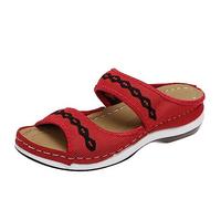 LILIHOT Sandalen Damen Sommer Bequem Damen Basics Offene Sandalen Mit Keilabsatz Sommer Atmungsaktiv Hausschuhe Damen Slipper Frauen Slip on Vintage Damen Freizeitschuhe Sandals,Red,42