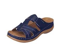 LILIHOT Sandalen Damen Sommer Bequem Damen Keilabsatz-Sandale Damen Sommer Toe Offene Sandaletten Damen Slipper Frauen Slip on Damen Klassische Bequeme Freizeit Schuh Strandsandalen,Dark Blue,39