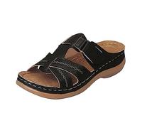 LILIHOT Sandalen Damen Sommer Bequem Damen Sandalen Keilabsatz Sandaletten Damen Peeptoe Sandalen Damen Slipper Frauen Slip on Vintage Damen Freizeitschuhe Schlupfsandalen,Black,40