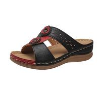 LILIHOT Sandalen Damen Sommer Bequem Vintage Toe-Plateau Mit Keilabsatz Sommer Atmungsaktiv Hausschuhe Damen Slipper Frauen Slip on Vintage Damen Freizeitschuhe Sandaletten,Black,41