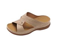 LILIHOT Sandalen Damen Sommer Elegant Damen Keilabsatz Schuhe Mit Plateau Damen Peeptoe Sandalen Damen Slipper Frauen Slip on Damen Klassische Bequeme Freizeit Schuh Schlupfsandalen,Beige,37