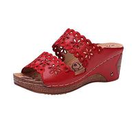 LILIHOT Sandalen Damen Sommer Elegant Sommer Sandaletten Damen Keilabsatz Sommer Atmungsaktiv Hausschuhe Damen Slipper Frauen Slip on Vintage Damen Freizeitschuhe Keilsandaletten,Red,40