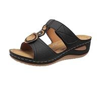 LILIHOT Sandalen Damen Sommer Elegant Sommer Sandaletten Damen Keilabsatz Sommer Atmungsaktiv Hausschuhe Damen Slipper Frauen Slip on Vintage Damen Freizeitschuhe Freizeitsandalen,Black,36