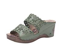 LILIHOT Sandalen Damen Sommer Elegant Vintage Toe-Plateau Mit Keilabsatz Damen Peeptoe Sandalen Damen Slipper Frauen Slip on Damen Klassische Bequeme Freizeit Schuh Outdoorsandalen,Green,40