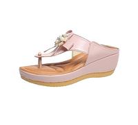 LILIHOT Sandalen Damen Sommer Sandalenmitkeilabsatzdamen Sandalen Zehentrenner Freizeitsandalen Damen Peeptoe Sandalen Gummischlappen Atmungsaktiv Ausgehöhlt KunstlederSandals，Pink，40