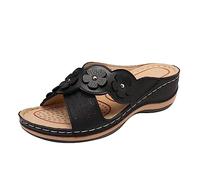 LILIHOT Sandalen Damen Sommer Sommer Sandaletten Damen Keilabsatz Sommer Atmungsaktiv Hausschuhe Damen Slipper Frauen Slip on Damen Klassische Bequeme Freizeit Schuh Keilsandalen,Black,37