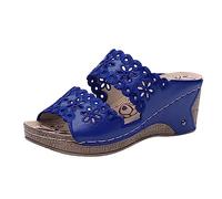 LILIHOT Sandalen Für Mädchen Damen Sandalette Keilabsatz Plateau Sommer Atmungsaktiv Hausschuhe Damen Slipper Frauen Slip on Damen Klassische Bequeme Freizeit Schuh Strandsandalen,Blue,41