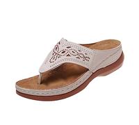 LILIHOT Sandalen Mädchen Damenschuhe Keilabsatz Sommer Zehentrenner Sandalen Freizeitsandalen Damen Peeptoe Sandalen Gummischlappen Atmungsaktiv Ausgehöhlt Kunstleder Outdoorsandalen，Beige，41