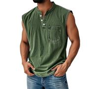 LILIHOT Tank Tops Herren Muskelshirt Knopfleiste V Ausschnitt Sport Tshirts Sommer Ärmellos Unterhemden Muscle Shirts Gym Funktionsshirt Achselshirts Casual Strand Top mit Tasche(#A Army Green,M)