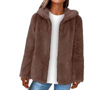 LILIHOT Teddyjacke Damen Reißverschluss Fleece Hoodie Warm Sweatshirt Fleecejacken mit Tasche Kapuzenpullover Winter Sherpa Jacken Teddyfleece Sweatjacke Weiche Plüschjacke Lässig Mantel(Kaffee,6XL)