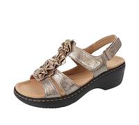 LILIHOT Trekkingsandalen Damen Keilabsatz Schuhe Badeschuhe Weiche Sohle Sandalen Freizeit Peep Toe Sandalen Rutschfestes Gummiband Sandals Atmungsaktiv Ausgehöhlt Kunstleder Sandale，Gold，39