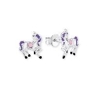 Mädchenohrstecker Einhorn aus Sterlingsilber, Emaille