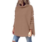 LILLUSORY Damen Mock Rollkragenpullover Oversized Langarm Casual Strickpullover 2025 Tunika Tops Tragen mit Leggings, Dunkles Apricot, Mittel