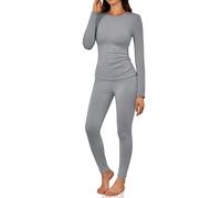 LILLUSORY Lange Damen-Unterhose, Thermo-Unterwäsche, Fleece-gefütterte Leggings, warmes Pyjama-Set, Hemden, Winterkleidung 2025, GRAU, Small