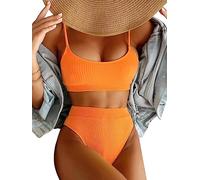 Lilosy Geripptes Bikini-Oberteil mit hoher Taille, Bauchkontrolle, brasilianisches Badeanzug-Set, 2-teilig, Orange/Abendrot im Zickzackmuster (Sunset Chevron), Medium