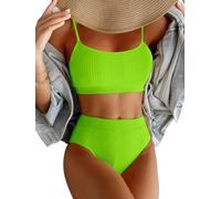 Lilosy Geripptes Bikini-Oberteil mit hoher Taille, Bauchkontrolle, brasilianisches Badeanzug-Set, 2-teilig, Lindgrün, Medium