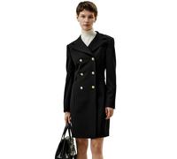 LilySilk 100% Merinowoll-Langer Blazer-Mantel für Frauen Knopfleiste Lange Ärmel Reverskragen Doppelreihiger Kleid-Mantel im Vintage-Stil Damen(Schwarz,44)