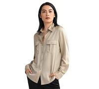 LilySilk Damen Seidenhemd Langarmbluse Seidenbluse Seidenshirt Damenbluse V-Ausschnitt Hemdbluse aus sandgewaschener 22MM Seide für Arbeit Reisen(Taupe,XS)