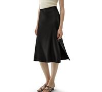 LilySilk Damen Seidenrock mit Schlitz Midi Rock für Frühling Sommer(Schwarz,32/34)