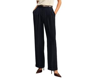 LilySilk Die Flos 40MM Seidenhose Full Length Boyish Style Wide Leg Bkazers Hosen Vintage Style Hosen für Frauen(Mitternachtsblau,32/34)