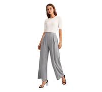 LilySilk Glatte 100% Seide Weite Hosen Hose mit Weitem Bein Damen Entspannte Passform Versteckter Reißverschluss Perlgrau, 32/34