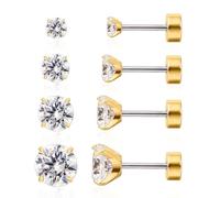 Limerencia Titan Ohrringe Set mit Schraubverschluss, 4 Paare Medizinische Ohrstecker Hypoallergen Gesundheitsstecker Ohrringe für empfindliche Ohren Mode Damen Herren Schmuck