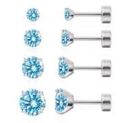 Limerencia Titan Ohrringe Set mit Schraubverschluss, 4 Paare Medizinische Ohrstecker Hypoallergen Gesundheitsstecker Ohrringe für empfindliche Ohren Mode Damen Herren Schmuck