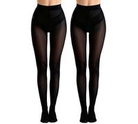 LIMHOO 40 Denier Velvet-Strumpfhosen für Damen Hoher Bund Transparente Feinstrumpfhosen Weiche Stretch-Leggings (Schwarz+Schwarz)